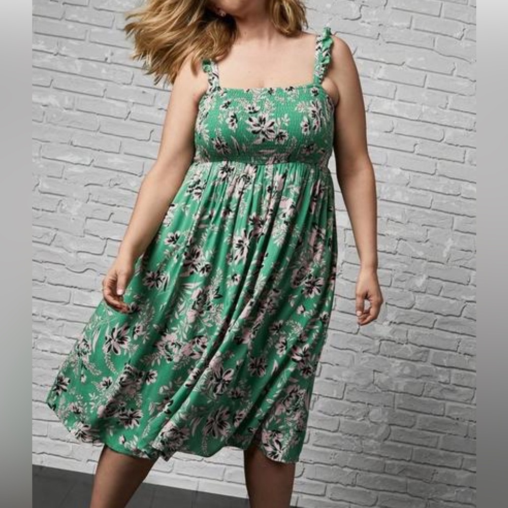 Torrid Midi Challis Smocked Tiered Dress Size 1